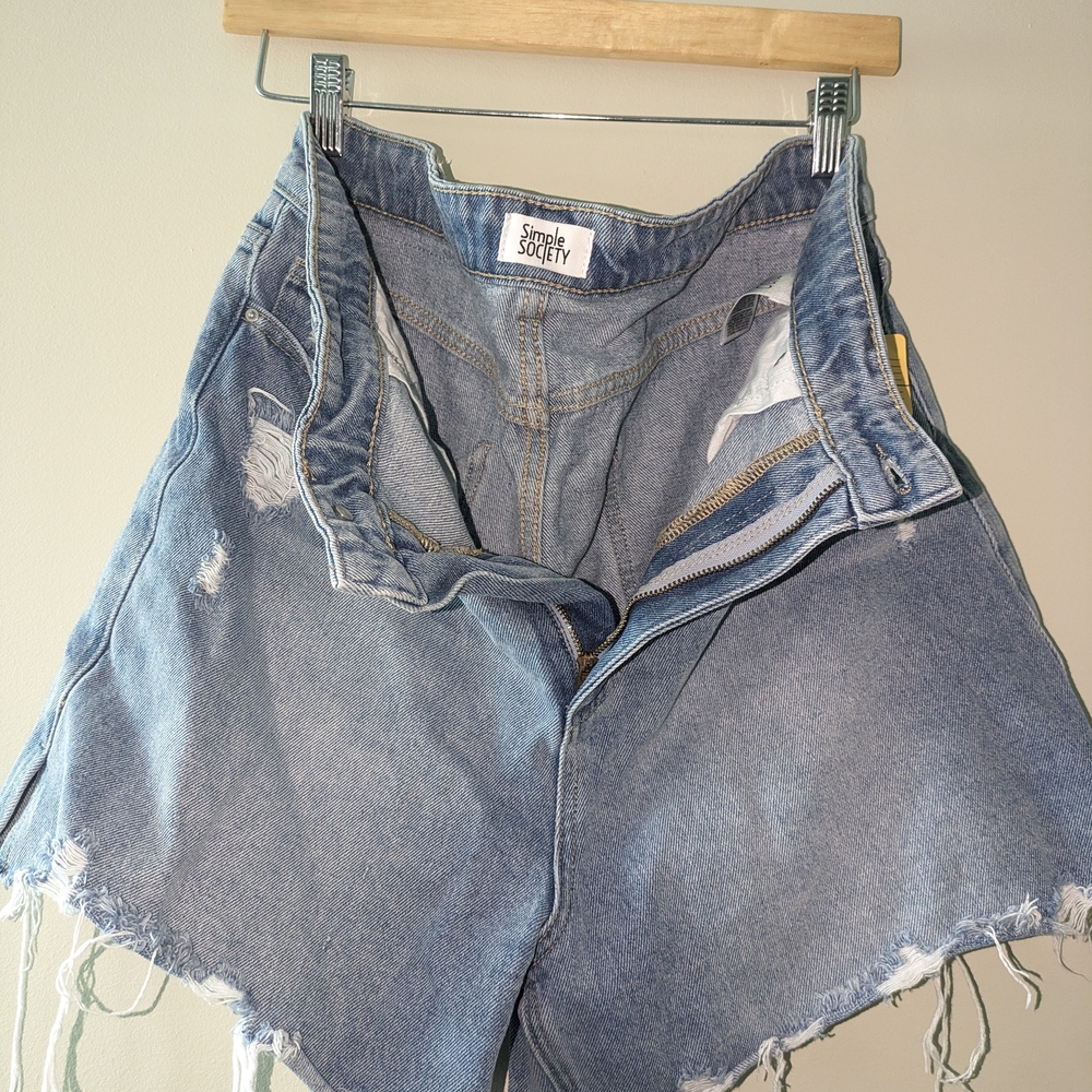Simple Society Women's Distressed Blue Jean Shorts
